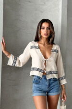 Front Tied Striped Linen Shirt
