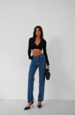 High Waist Skinny Leg Jeans - Dark Blue - Image 5