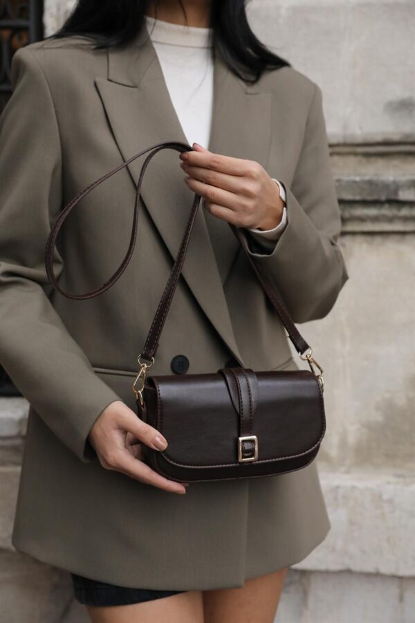 Alina Buckle Crossbody Bag - Brown - Image 1
