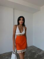Linen Skirt Orange With Tassels