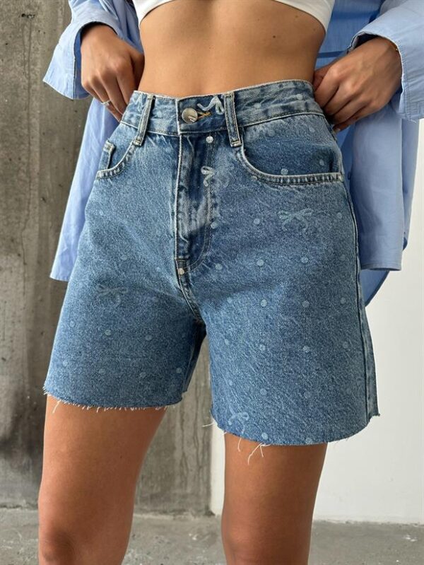 Polka Dot Denim Shorts Blue - Image 2