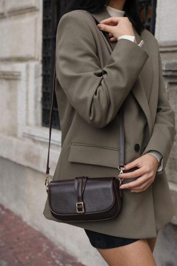 Alina Buckle Crossbody Bag - Brown - Image 2