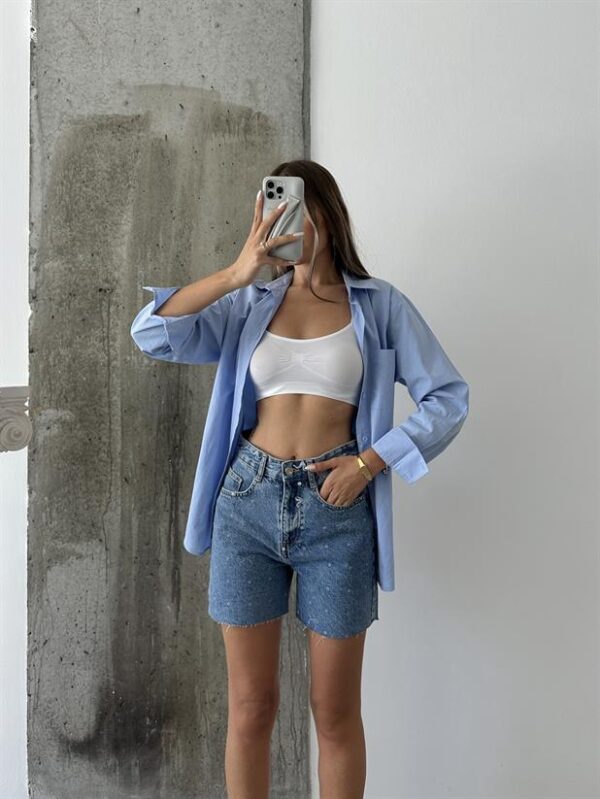 Polka Dot Denim Shorts Blue - Image 3