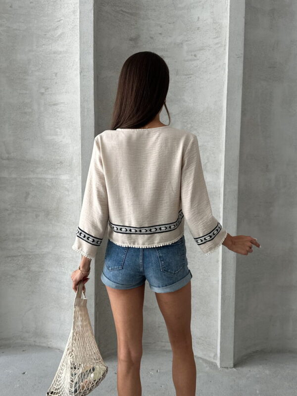 Front Tied Striped Linen Shirt - Image 4