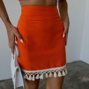 Two Piece Outfit – Linen Shirt & Mini Orange Skirt Set